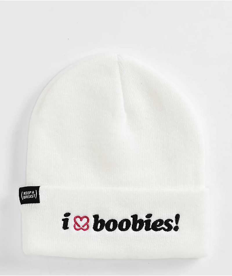 Keep A Breast Foundation I Heart Boobies White Beanie