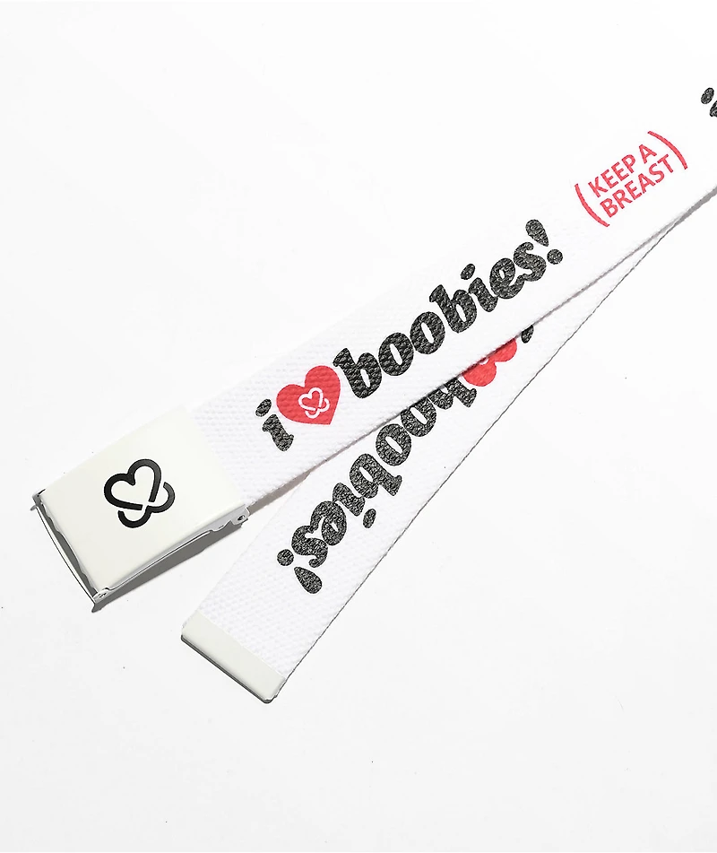 Keep A Breast Foundation I Heart Boobies White Web Belt