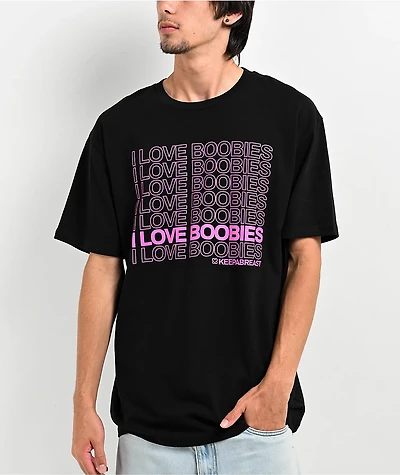 Keep A Breast Foundation I Love Boobies Stacked Black T-Shirt
