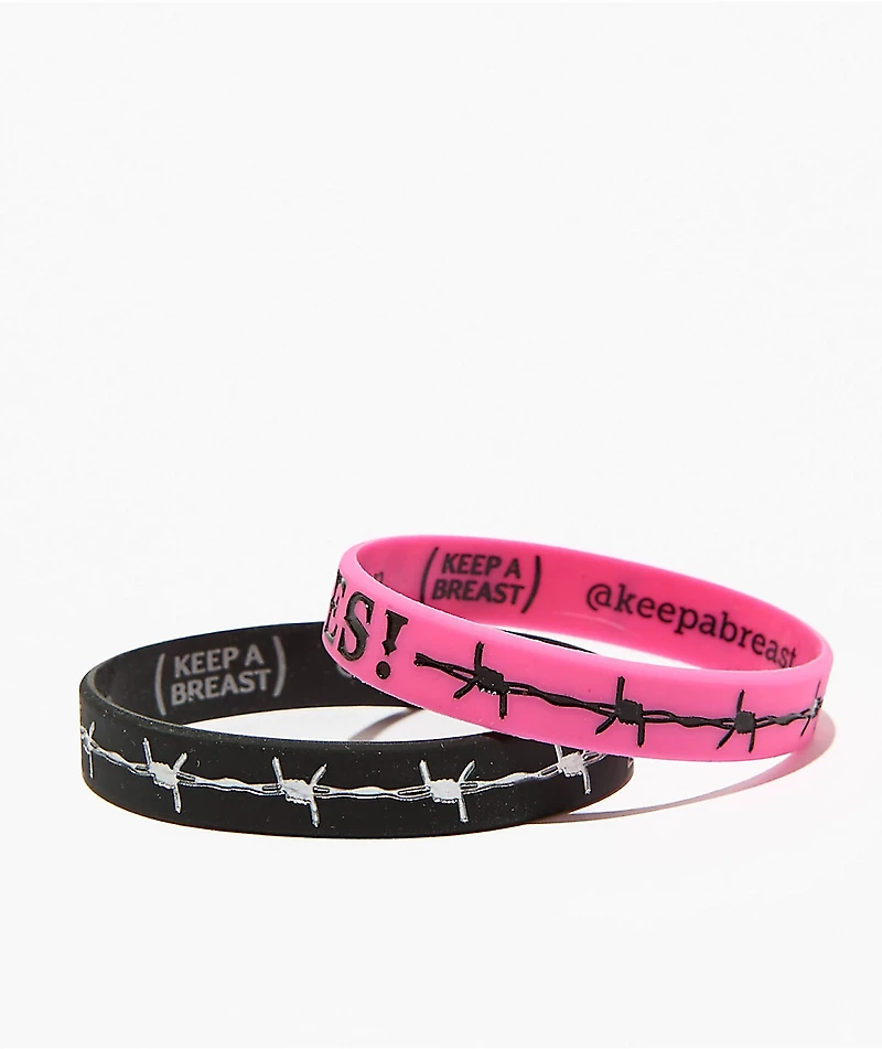 Keep A Breast Foundation I heart Barbed Wire Fuchsia & Black Mini 2 Pack Bracelets