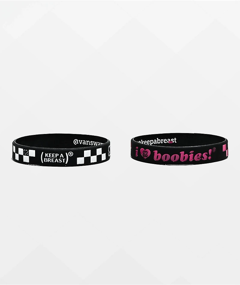 Keep A Breast Foundation x Vans Warped Tour I Heart Boobies Black & Pink 2 Pack Bracelets