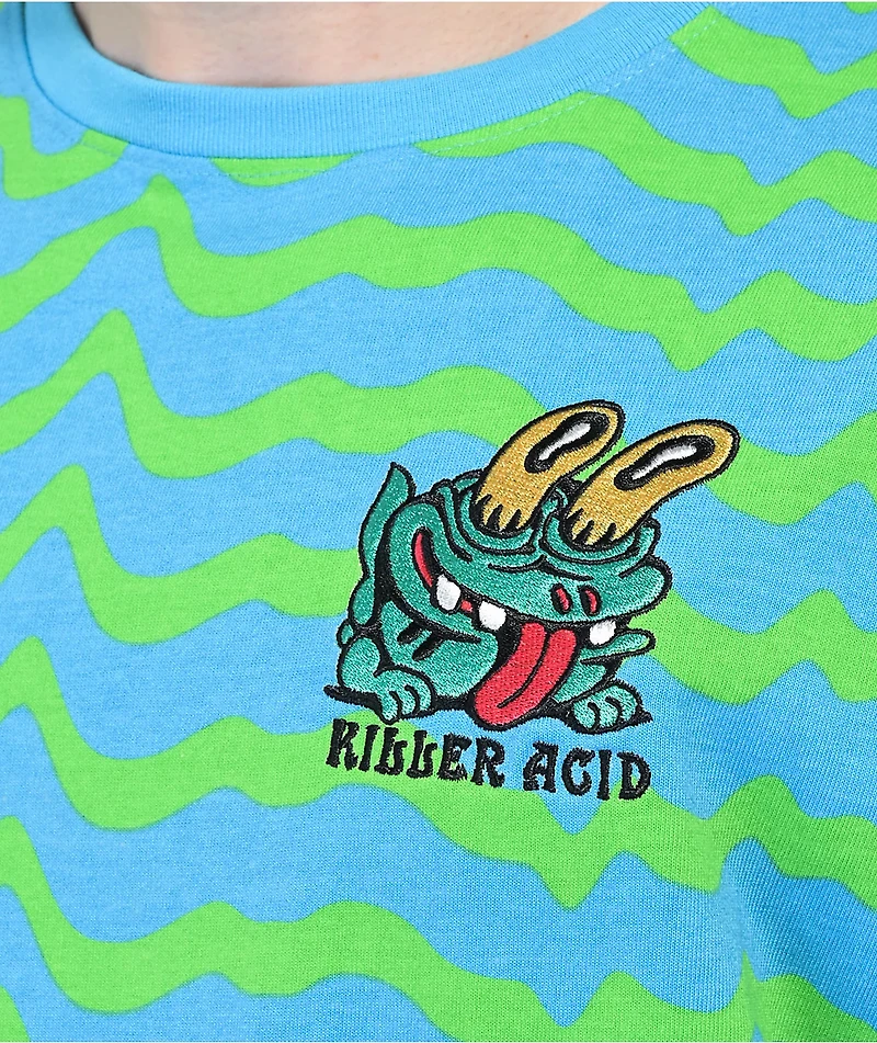 Killer Acid Frog Blue & Green Wavy Stripe T-Shirt