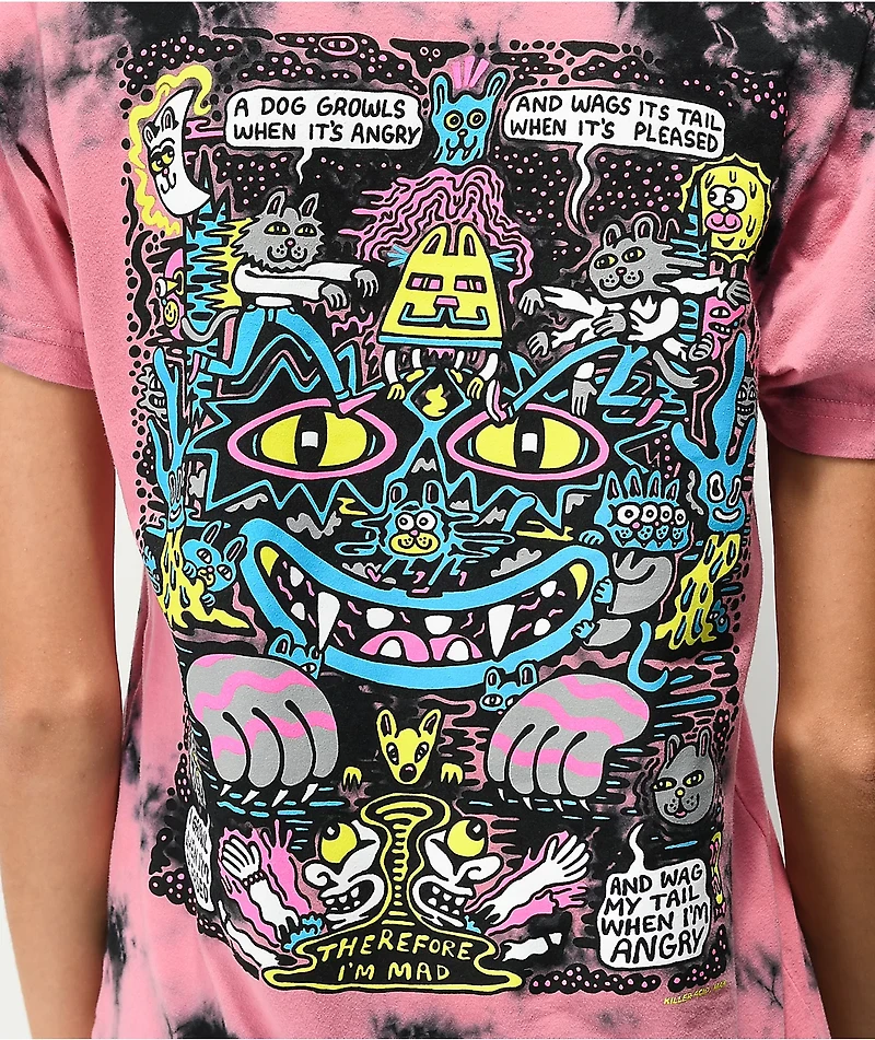 Killer Acid Mad Cats Pink Tie Dye T-Shirt