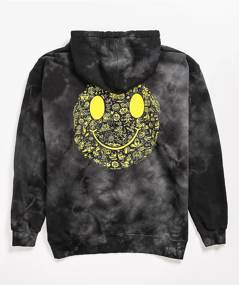 Killer Acid Miles Of Smiles Grey & Black Tie Dye Hoodie