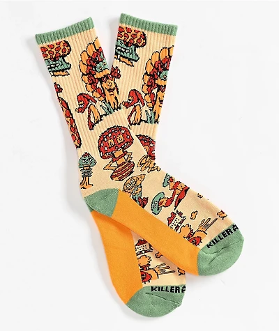 Killer Acid Mushroom Friends Beige Crew Socks