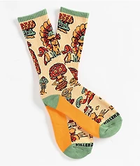 Killer Acid Mushroom Friends Beige Crew Socks