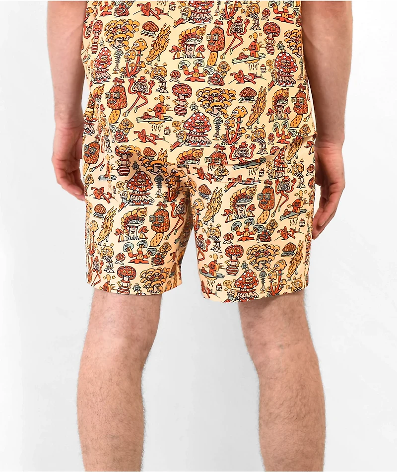 Killer Acid Mushroom Friends Tan & Orange Board Shorts