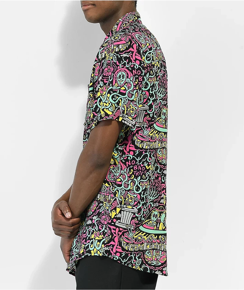Killer Acid No Bad Trips Black Short Sleeve Button Up Shirt