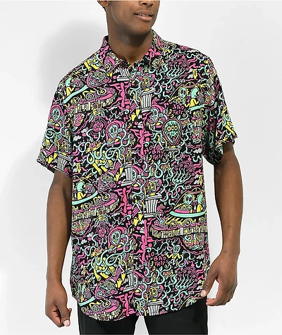 Killer Acid No Bad Trips Black Short Sleeve Button Up Shirt