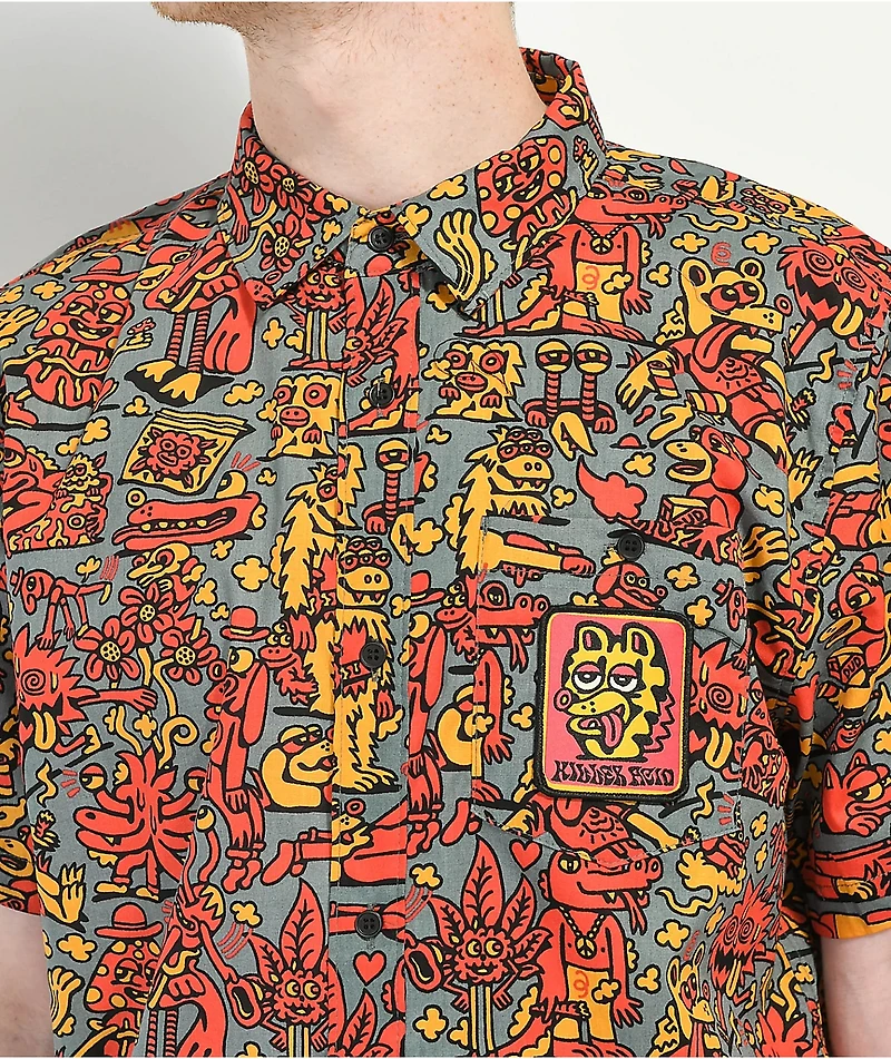 Killer Acid Party Animal Grey Short Sleeve Button Up Shirt