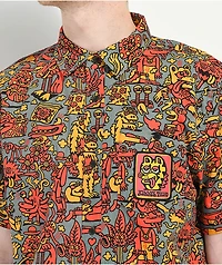 Killer Acid Party Animal Grey Short Sleeve Button Up Shirt