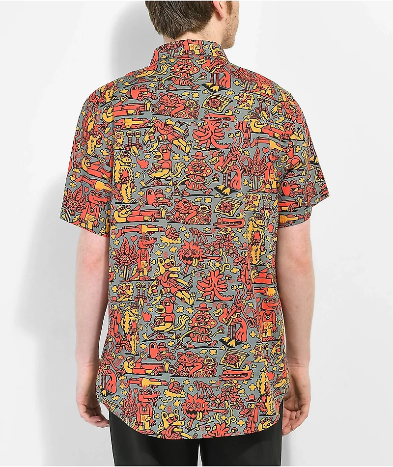 Killer Acid Party Animal Grey Short Sleeve Button Up Shirt