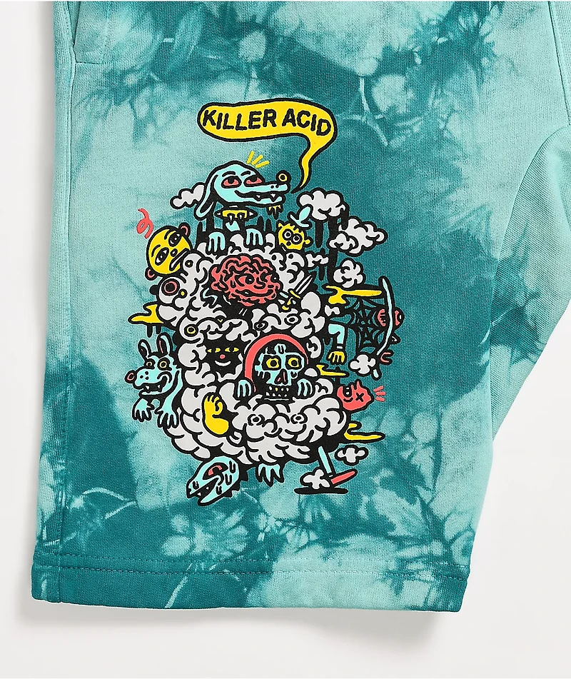 Killer Acid Peace Out Blue Tie Dye Elastic Waist Sweat Shorts