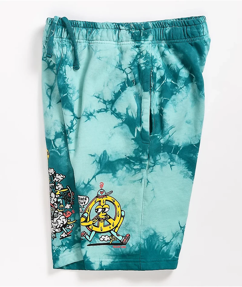 Killer Acid Peace Out Blue Tie Dye Elastic Waist Sweat Shorts