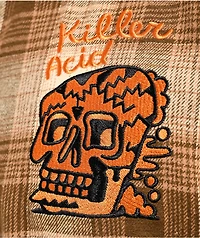 Killer Acid Skully Brown Plaid Long Sleeve Button Up Shirt