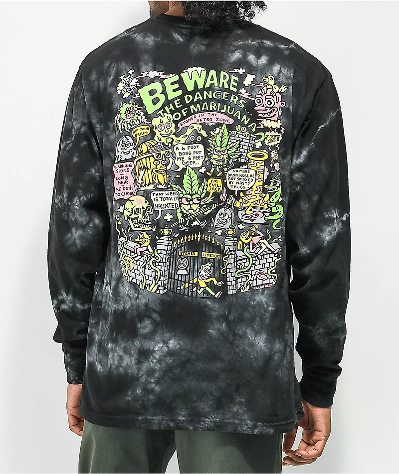 Killer Acid Stone Graves Dark Grey Tie Dye Long Sleeve T-Shirt