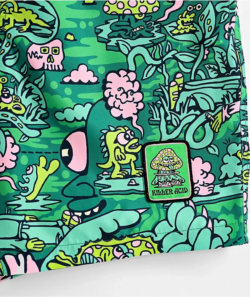 Killer Acid Trippy Jungle Green Board Shorts