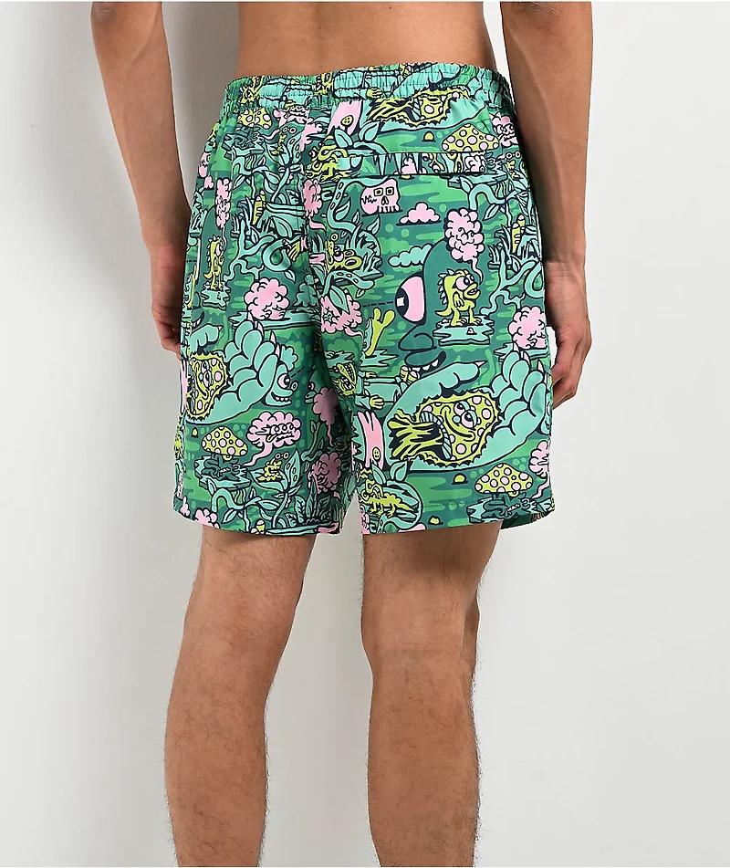 Killer Acid Trippy Jungle Green Board Shorts