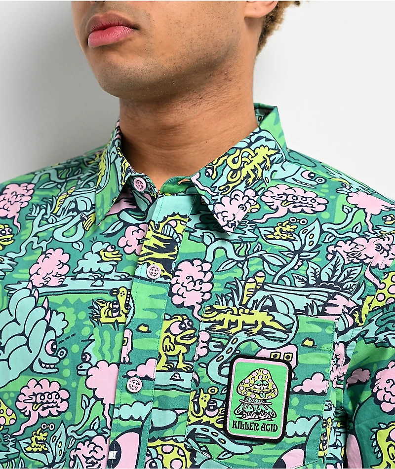 Killer Acid Trippy Jungle Print Short Sleeve Button Up Shirt