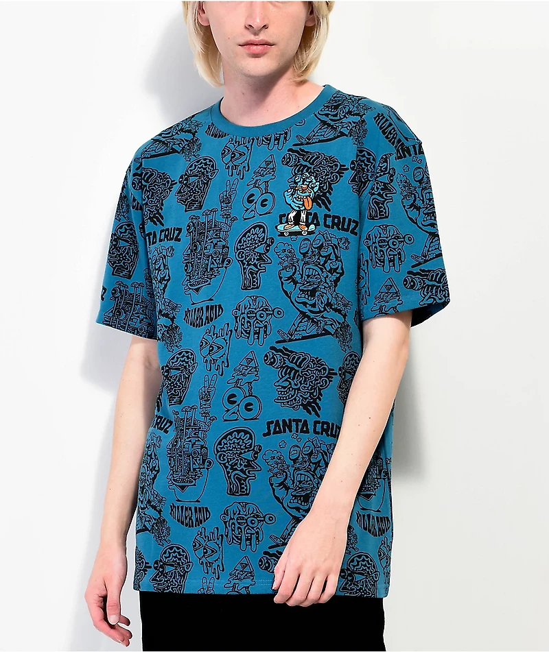 Killer Acid x Santa Cruz All Over Print Navy T-Shirt