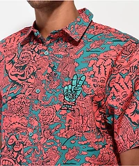 Killer Acid x Santa Cruz Peace Hand Pink Short Sleeve Button Up Shirt