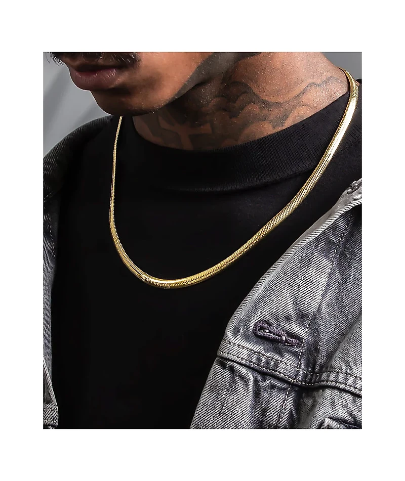 King Ice 22" Yellow Gold Herringbone Chain Necklace