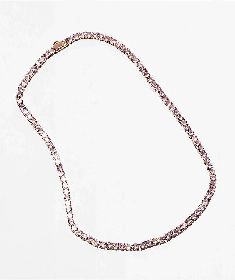 King Ice 5mm Single Row Pink Gold Tennis Chain Necklace