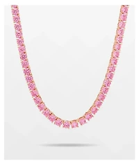 King Ice 5mm Single Row Pink Gold Tennis Chain Necklace