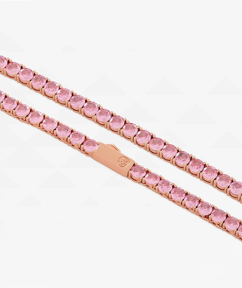 King Ice 5mm Single Row Pink Gold Tennis Chain Necklace