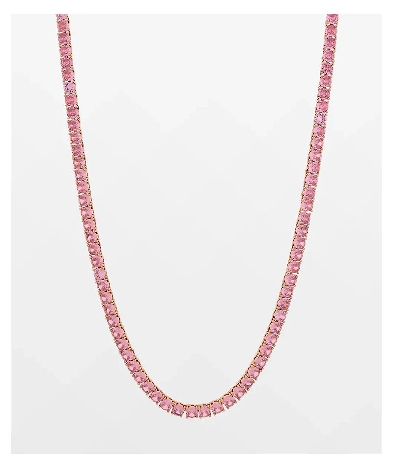 King Ice 5mm Single Row Pink Gold Tennis Chain Necklace