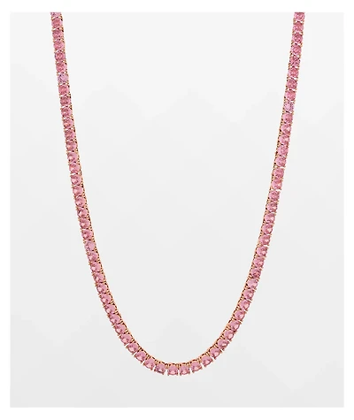 King Ice 5mm Single Row Pink Gold Tennis Chain Necklace
