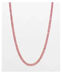 King Ice 5mm Single Row Pink Gold Tennis Chain Necklace
