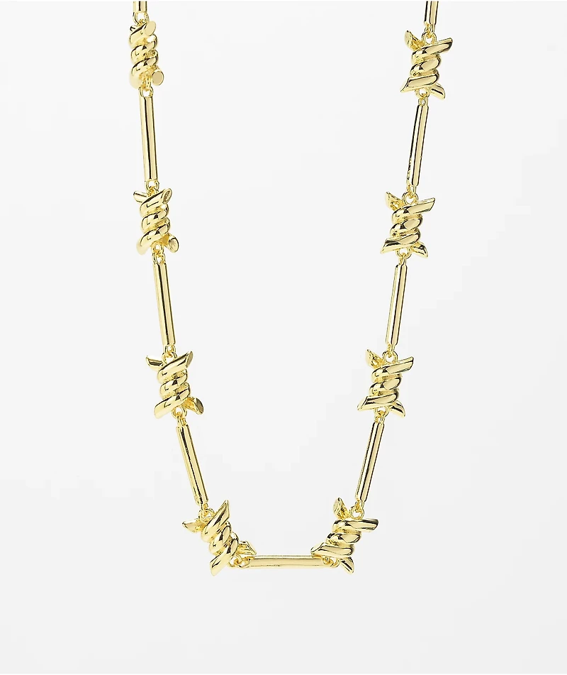 King Ice Barbed Wire Chain Yellow Gold Necklace