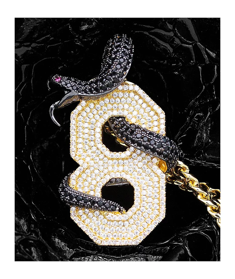 King Ice Black Mamba Number 8 Yellow Gold Necklace