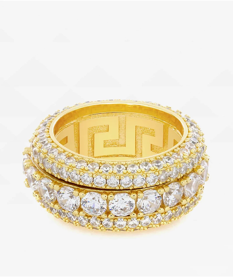 King Ice Brilliant Cut Icy Gold Spinner Ring
