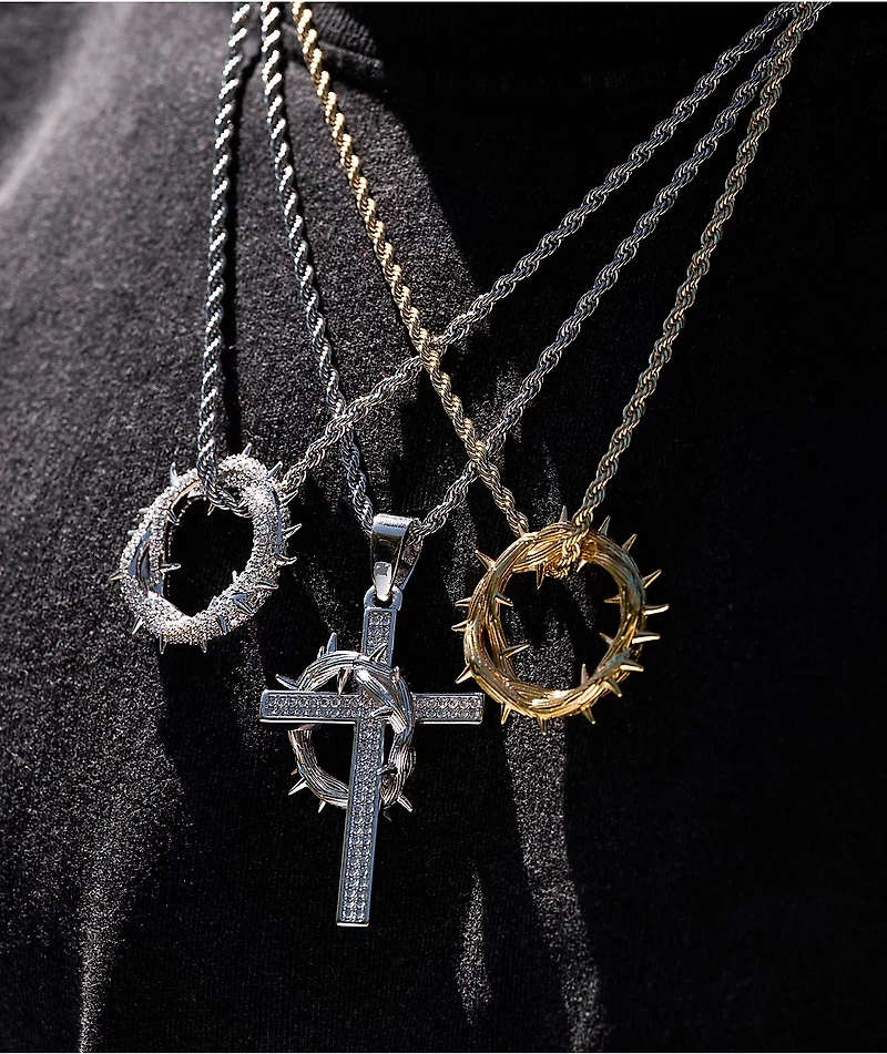 King Ice Crown Of Thorns 22" Gold Rope Necklace