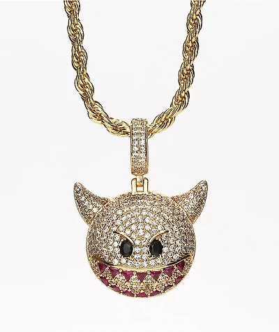 King Ice Devil Emoji 20" Gold Necklace