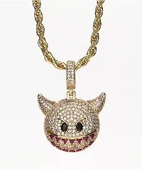 King Ice Devil Emoji 20" Gold Necklace