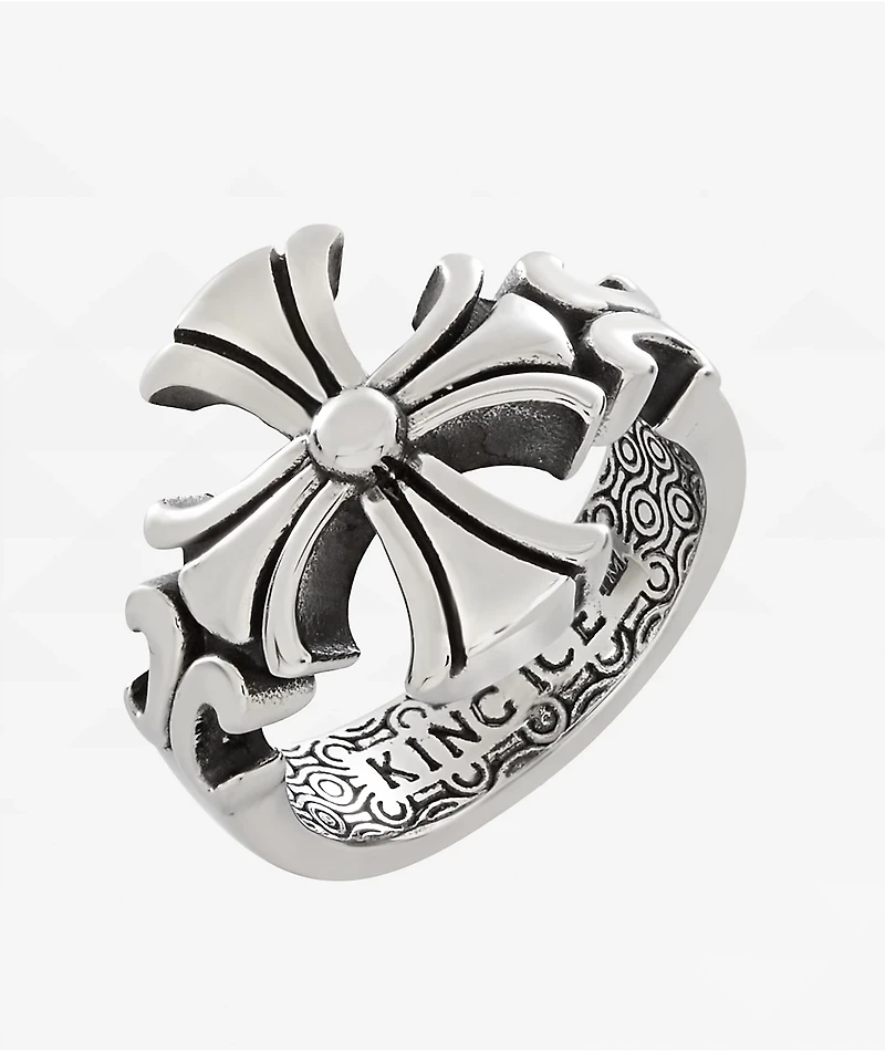 King Ice Fleur De Lis Biker Sliver Ring