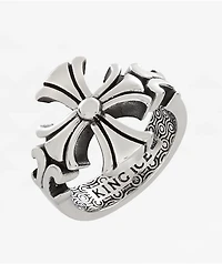 King Ice Fleur De Lis Biker Sliver Ring