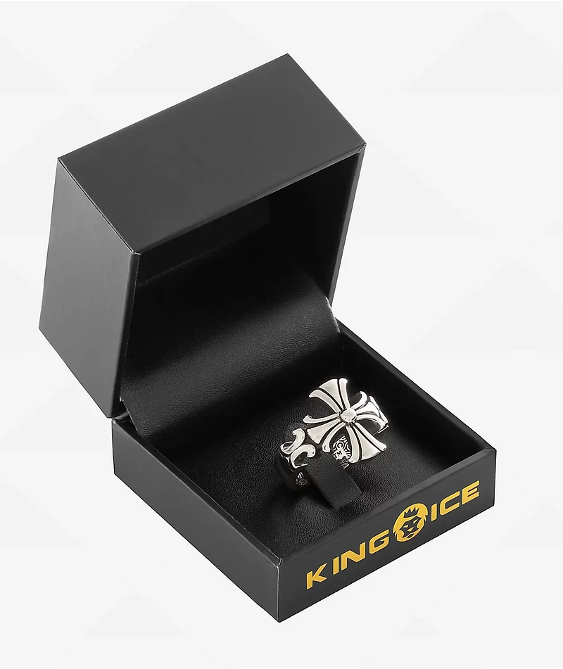 King Ice Fleur De Lis Biker Sliver Ring