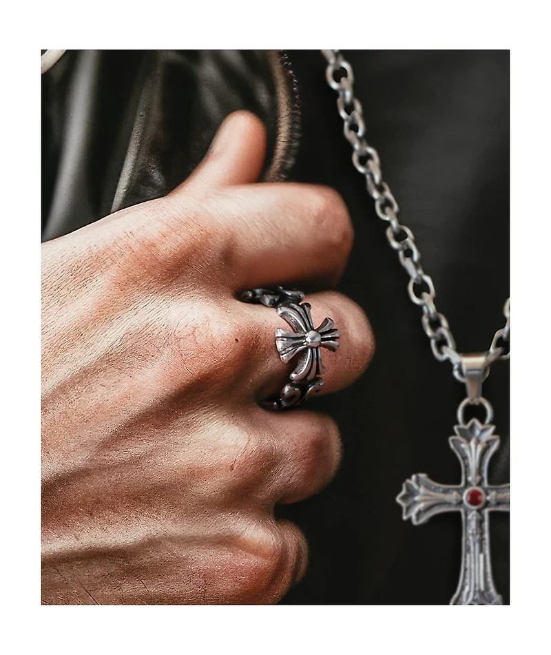 King Ice Fleur De Lis Biker Sliver Ring