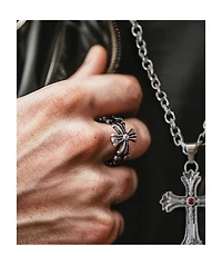 King Ice Fleur De Lis Biker Sliver Ring
