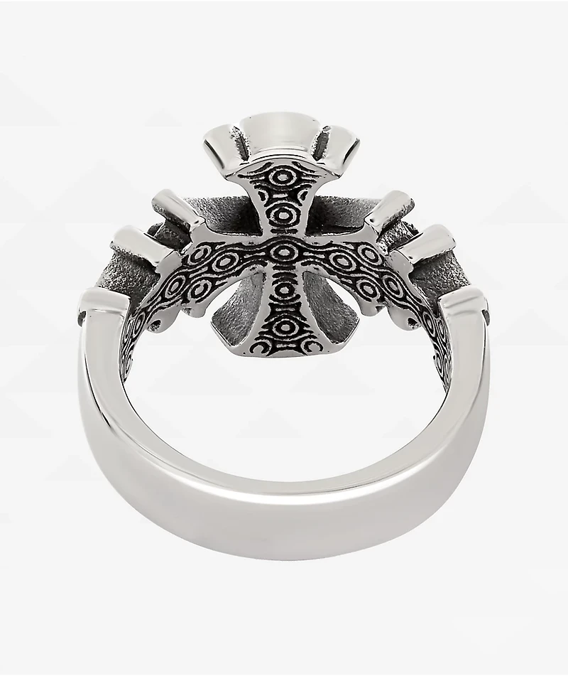 King Ice Fleur De Lis Biker Sliver Ring
