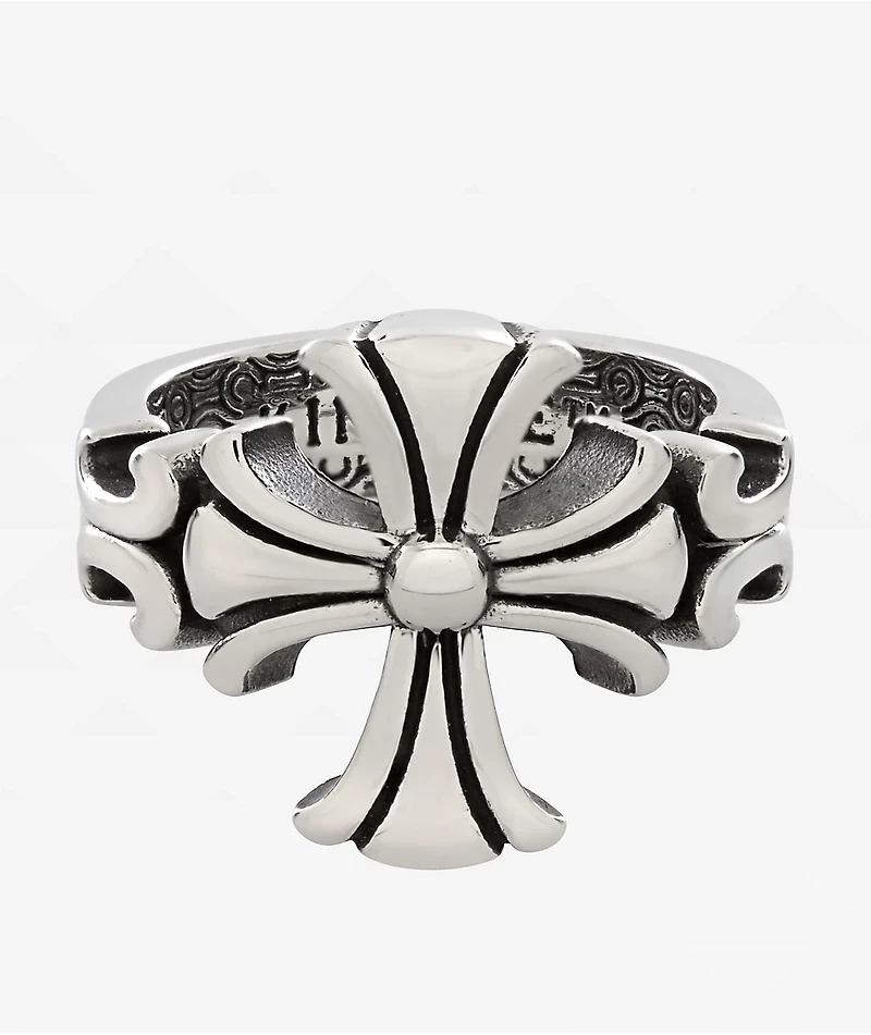 King Ice Fleur De Lis Biker Sliver Ring