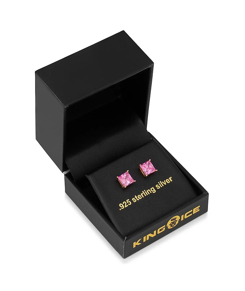 King Ice Gold & Pink Princess Cut Earrings
