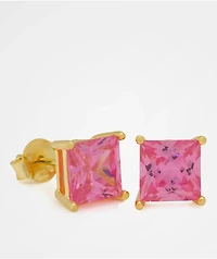 King Ice Gold & Pink Princess Cut Earrings