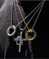 King Ice Iced Crown Of Thorns 22" White Gold Rope Necklace