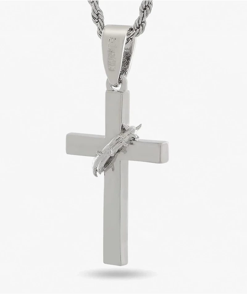 King Ice Iced Crown Of Thorns 22" White Gold Rope Necklace