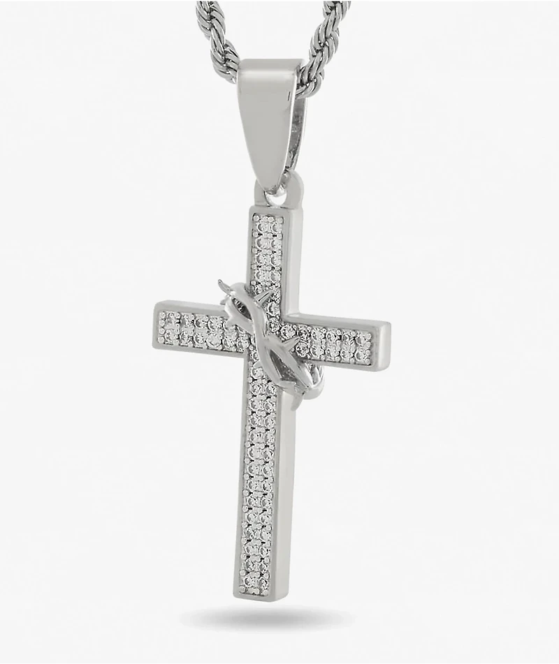 King Ice Iced Crown Of Thorns 22" White Gold Rope Necklace